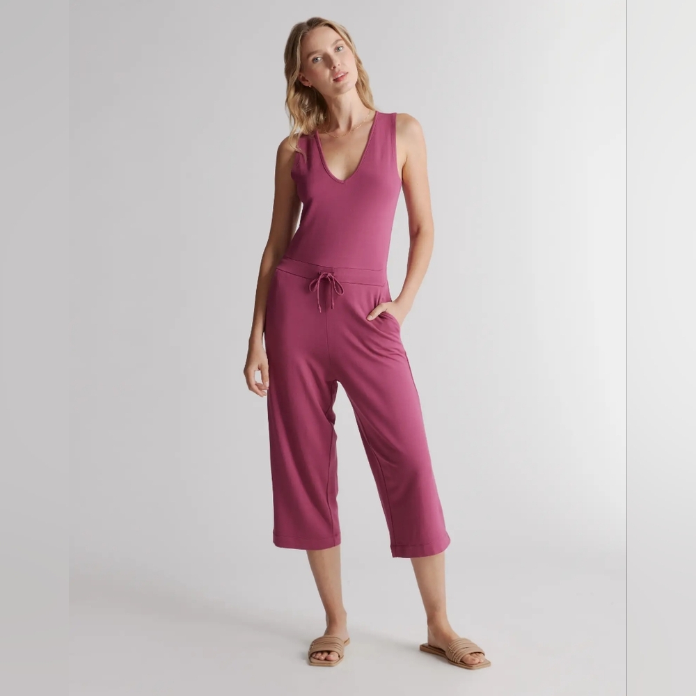 Quince Women’s Rose French Terry Modal Jumpsuit sz M Sleeveless V-neck